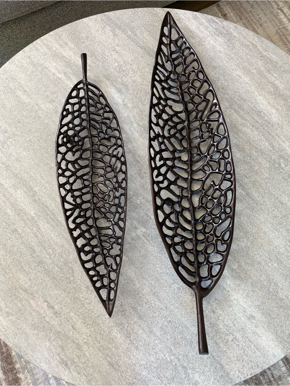 Decorative Metal Leaf Trays - Set of 2 - black gloss